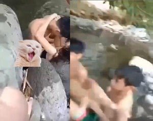 กลุ่มเมฆและเมฆเล็ก ๆ มีความสุขในลำธาร